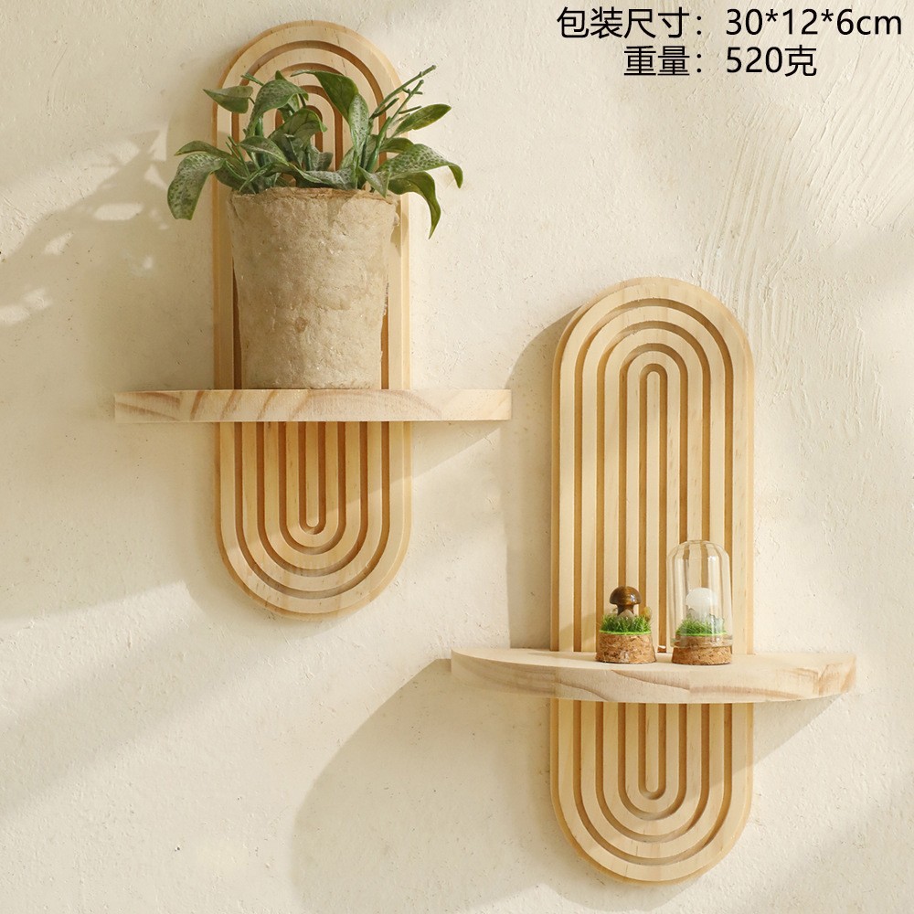 Nuevo producto transfronterizo roscado ovalado creativo estante de pared de madera maciza artesanía de madera decoración de sala de estar del hogar
