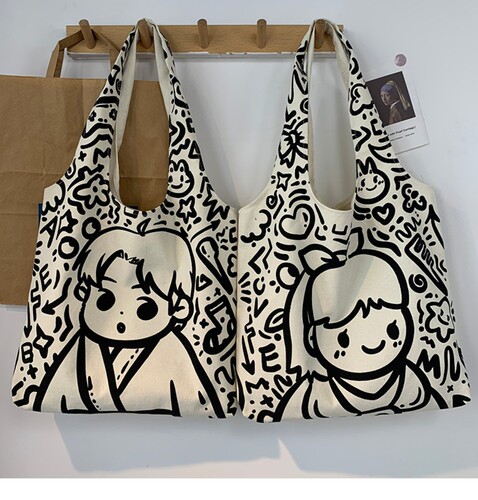 new crossbody canvas bag ins portable shoulder bag school bag literary simple retro large capacity canvas bag