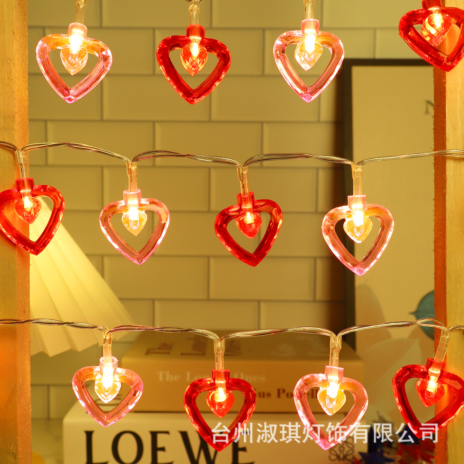 Nuevo LED Día de San Valentín Rosa doble amor batería luz cadena habitación dormitorio fiesta Decoración Luz cadena