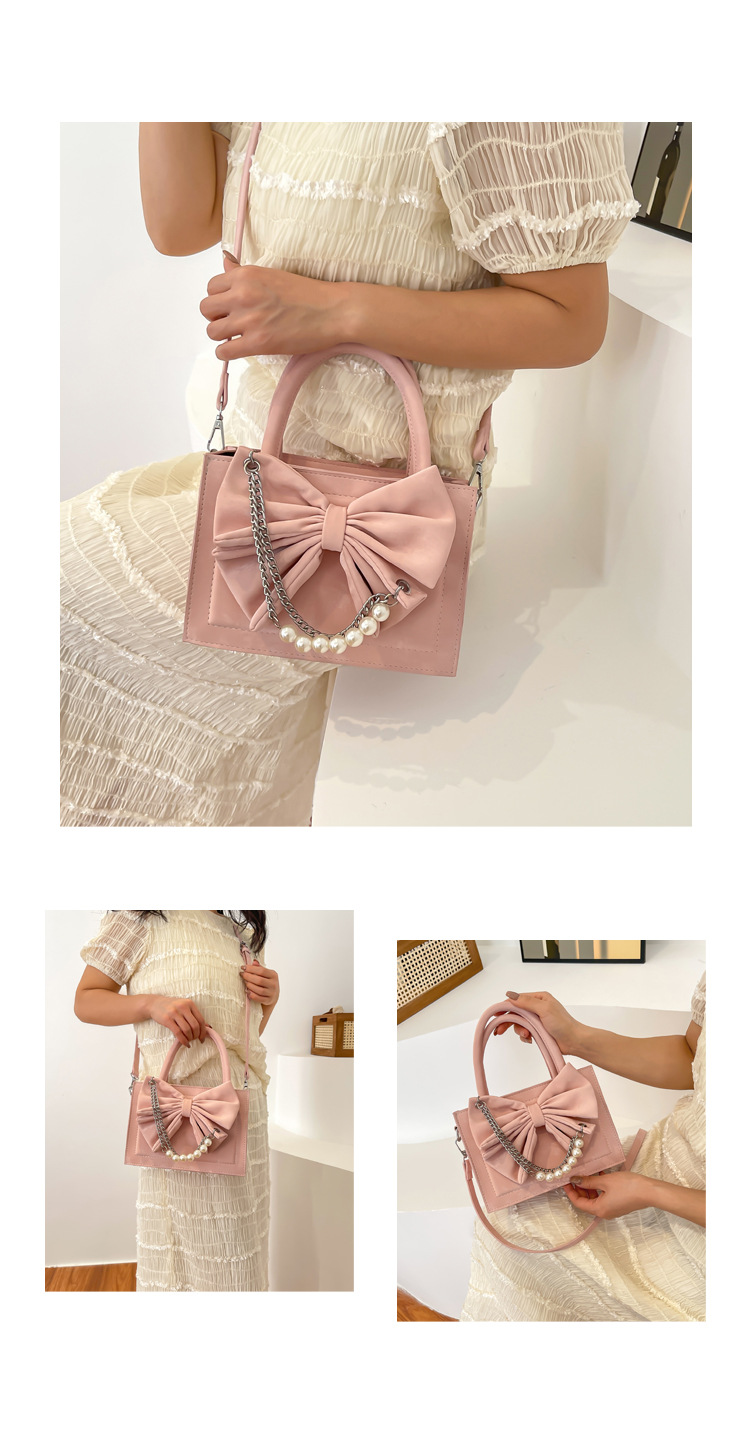 Women's Medium Pu Leather Solid Color Elegant Vintage Style Bowknot Zipper Square Bag display picture 6