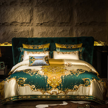奢华别墅欧式床上用品四件套高端大气贡缎刺绣床单床盖四六十件套