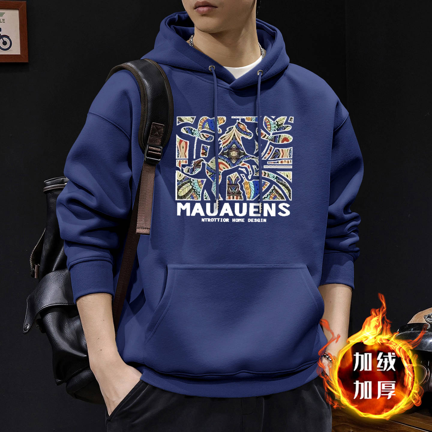 Azul escondido chaqueta con capuchón más vello - 2618