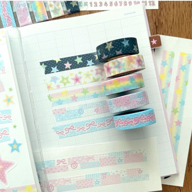 Cute girl five-pointed star and paper tape ins decorative Korean stickers stars basic hand account collage material roll