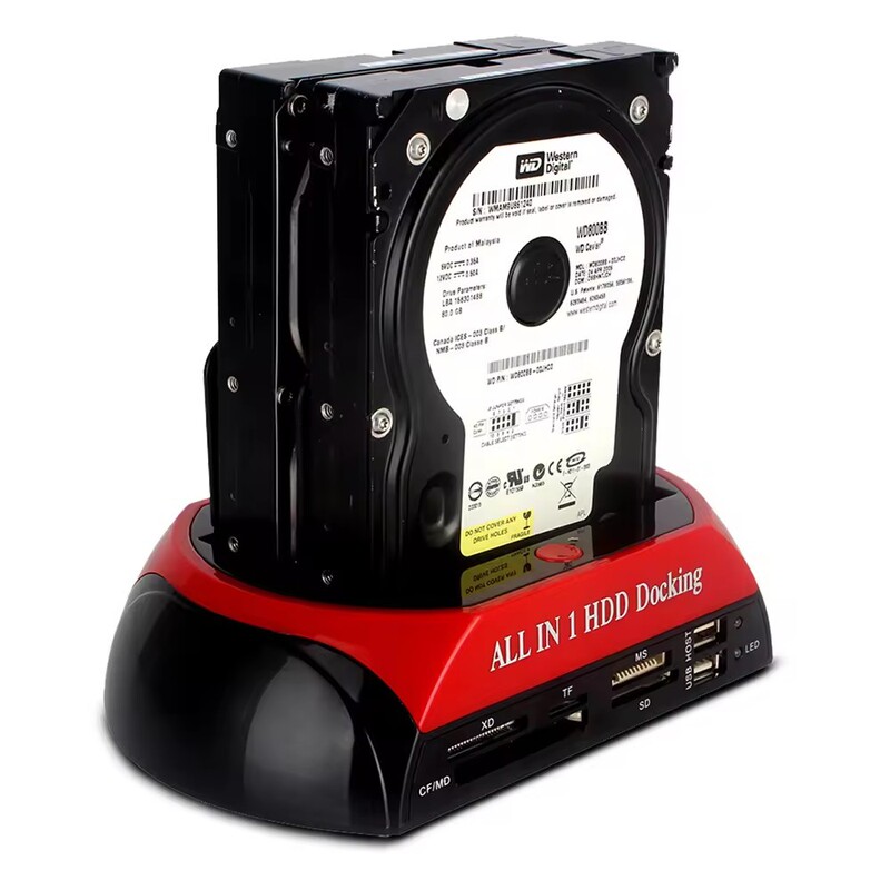 USB 2.0 Multi-Function Hard Drive Holder 2.5/ 3.5inch Mobile Hard Drive Sata Ide Two-Disk Base with Card Reader