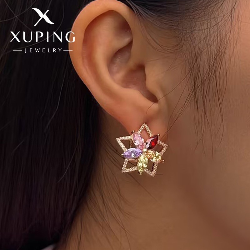 Xupar joyería imitación color tesoro serie estrella de cinco puntas flor Stud pendientes hembra color luz lujo temperamento pendientes de alta calidad
