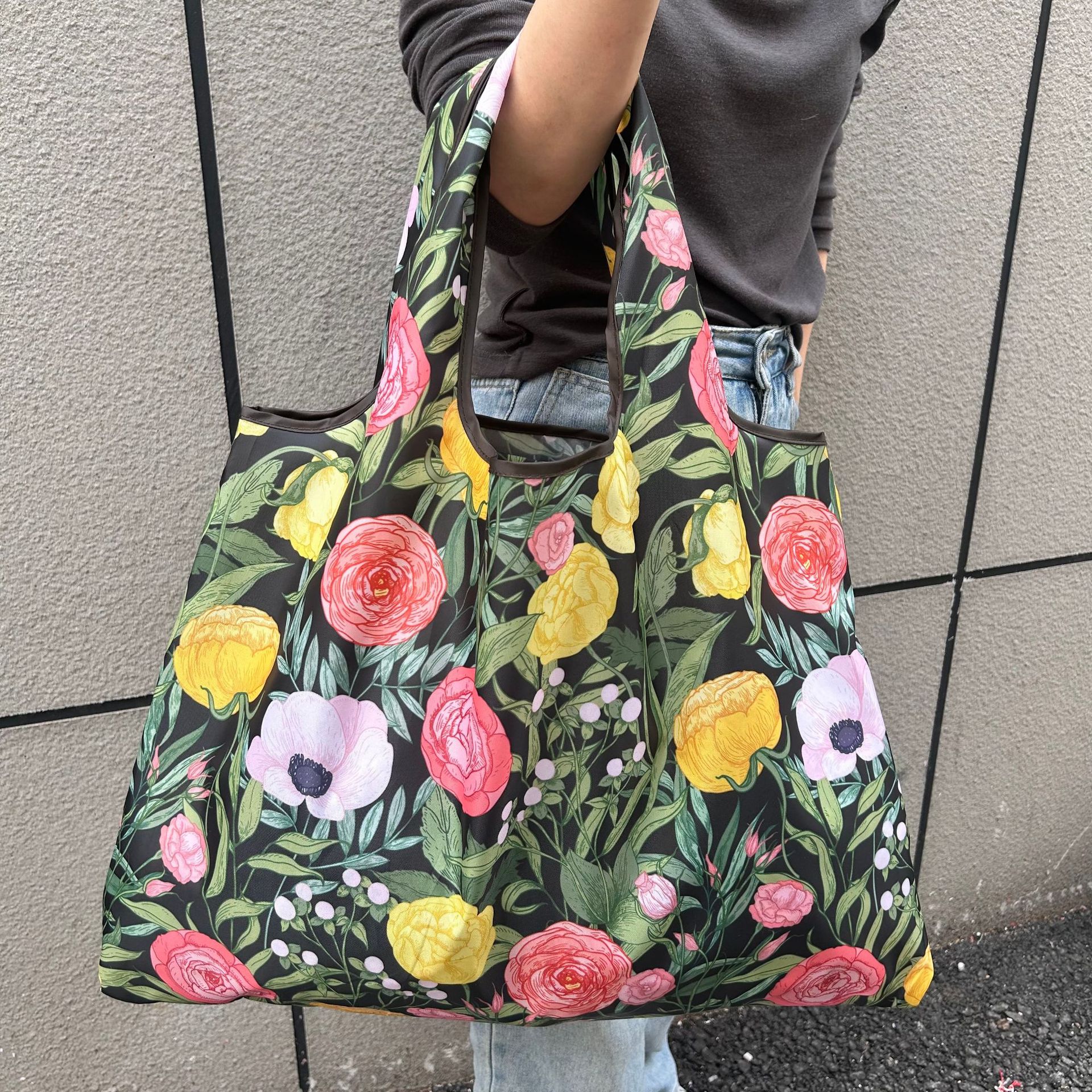Bolsa de compras plegable de la protección del medio ambiente del paño de Oxford bolsa de almacenamiento portátil bolsa de supermercado grande bolsa de dibujos animados japonés