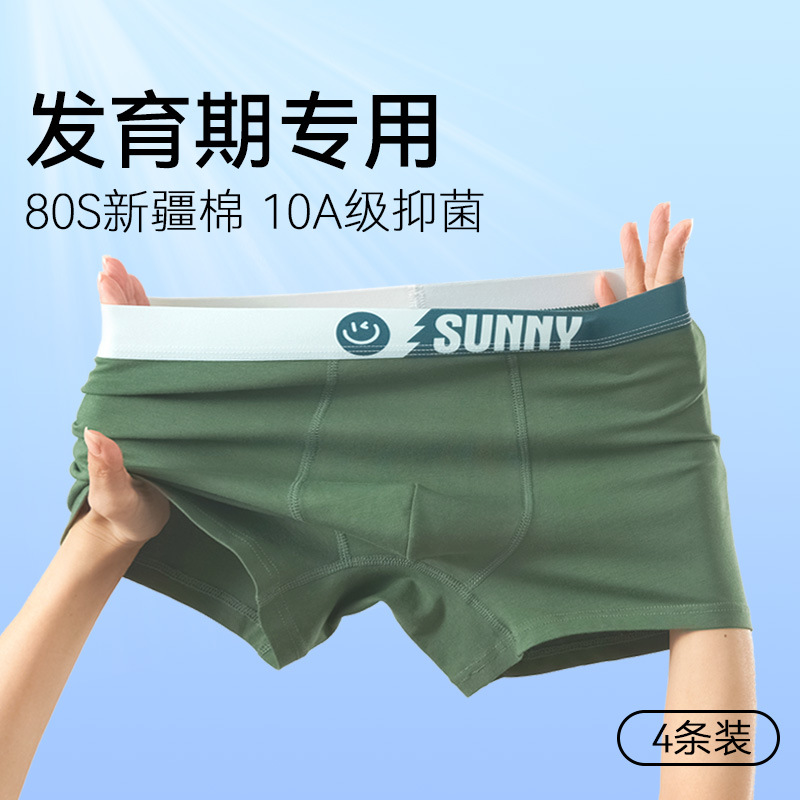 Teen Underwear Pure Cotton Type a Cotton Inseam Boys Development Period Boxer Briefs 10A Antibacterial Older Children Students