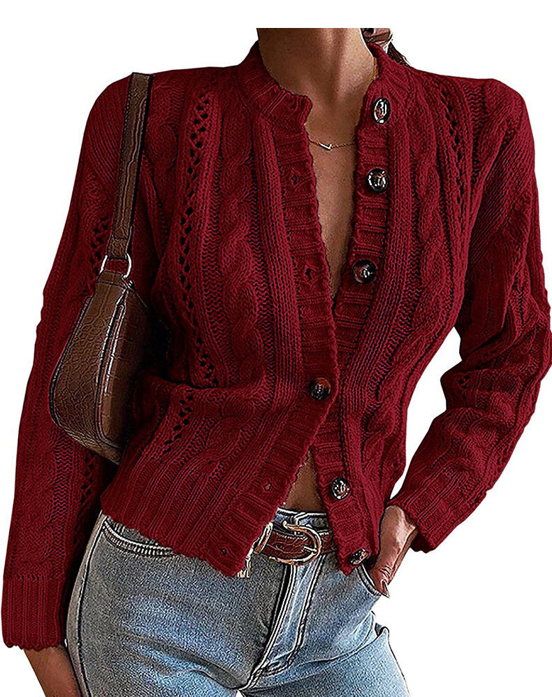 Twisted Rope Twist Single-Breasted Sweater Cardigan NSMMY82947