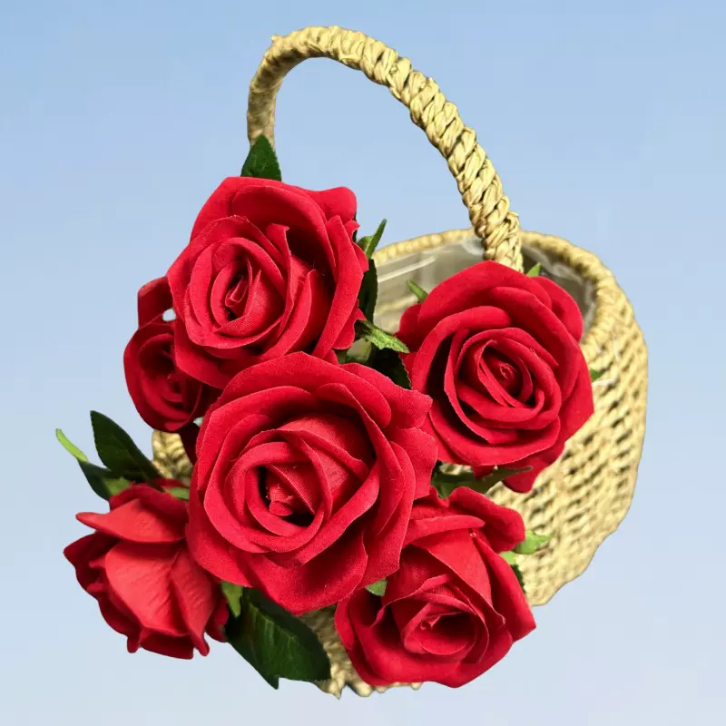 7头绒布玫瑰仿真花婚礼家居装饰布置红色玫瑰花拍摄假花摆件批发