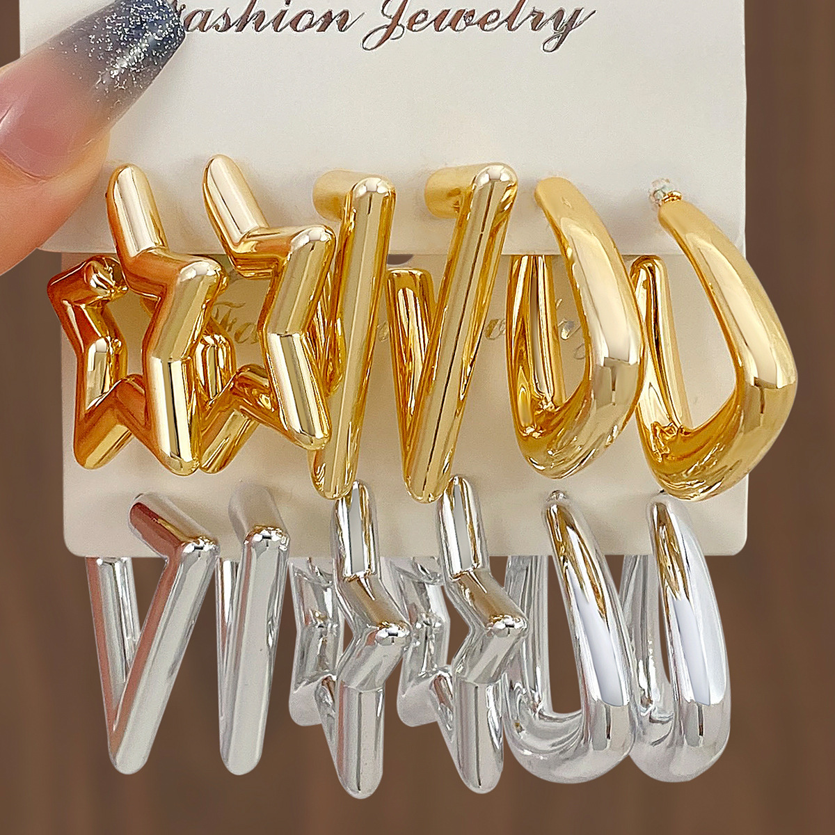 Alloy Ear Needle Material 1 Set Simple Style Triangle Star Solid Color Plating Alloy Earrings