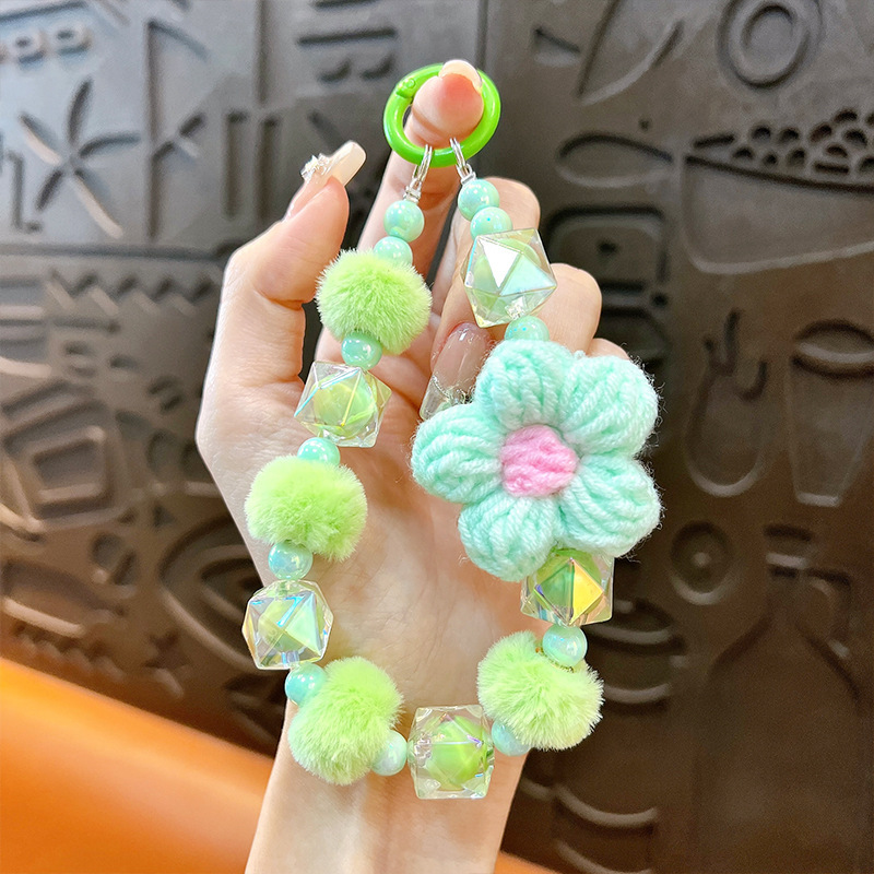 Flor de lana cuentas de otoño y invierno cadena de llaves de teléfono móvil cuentas de lana pulseras bolsos colgantes pequeños regalos al por mayor