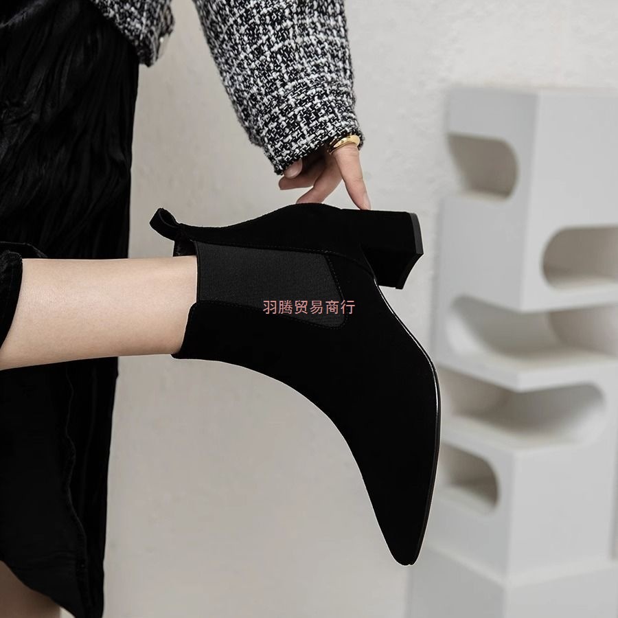 英伦法秋冬新款韩版正版切尔西短靴女2025秋冬季粗跟尖头马丁靴男