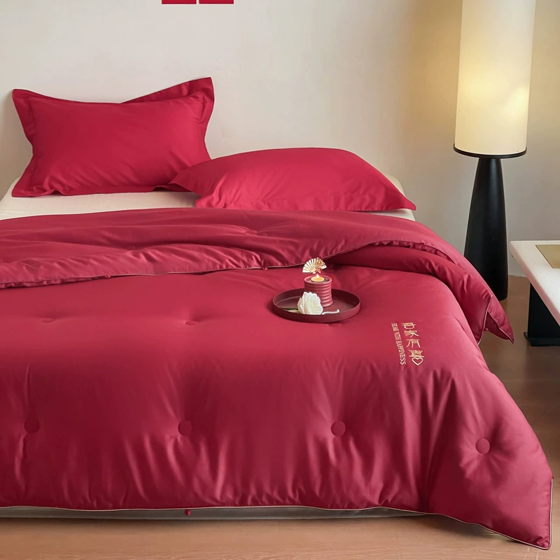 Легкое роскошное свадебное одеяло для молодоженов, 20% шелкового протеина, красное свадебное весенне-осеннее одеяло, свадебное одеяло из длинноволокнистого хлопка, двуспальное одеяло