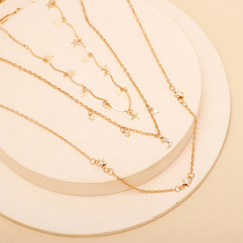 7g Weight Necklace Classification Wedding, Travel Occasion Women'S Gender Gold Color Fashion Solid Color Multilayer Star Moon Necklace Wholesale Nihaojewelry 5