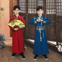 Детская одежда Hanfu для мальчиков, весна и осень 2025 года, древний стиль, наряд джентльмена для больших мальчиков, улучшенный костюм Тан в китайском стиле, халат, традиционная китайская одежда мандарина