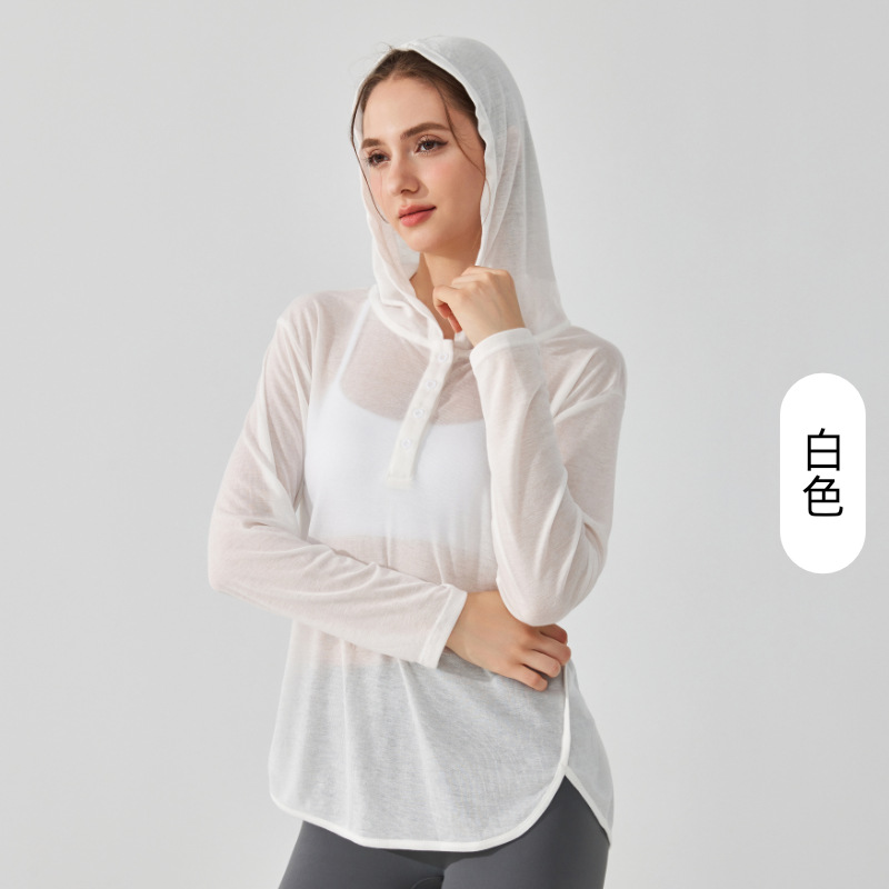 Camisa de yoga encapuchada ligera y transpirable, abrigo abdominal de manga larga, abrigo de ejercicio suelto, ropa de yoga para correr, otoño para mujeres image 7