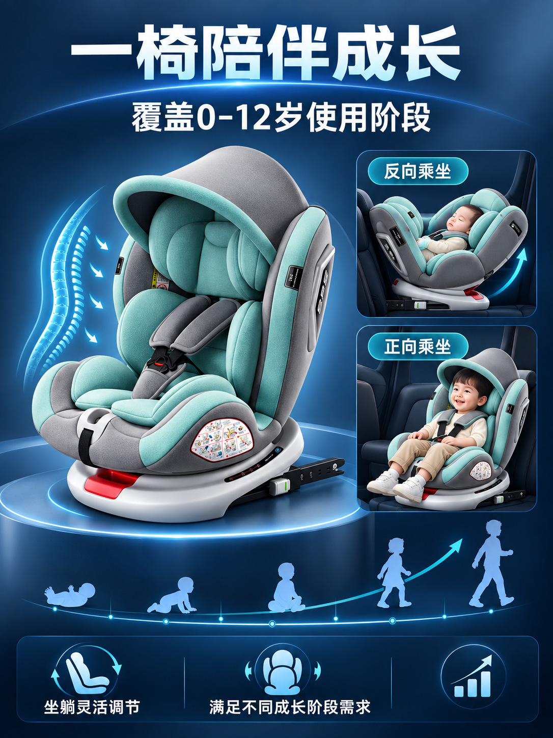 Cross-border car child safety seat, suitable for babies aged 0-12, with a 360-degree rotating design for in-car use