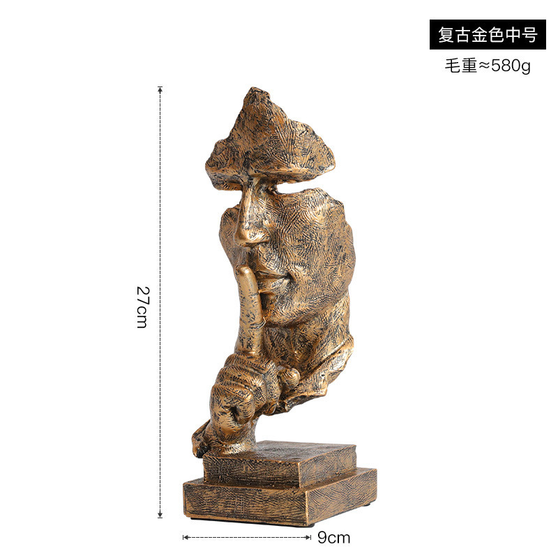 北欧のアイデアの小さいサイズの沈黙は金のカバーの3つの抽象的な樹脂の彫刻で飾られています。|undefined