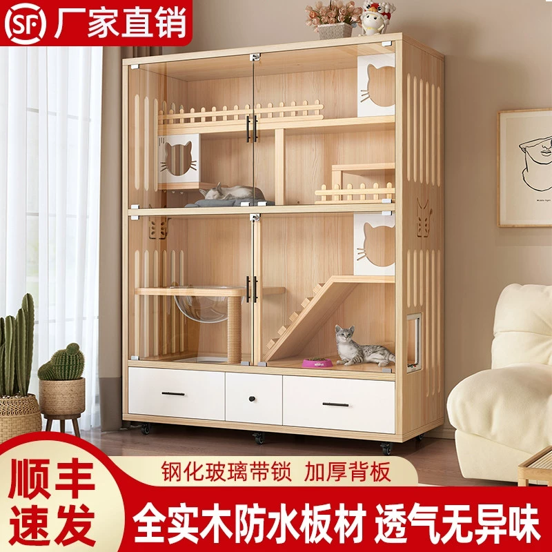 Кошачья вилла из массивного дерева Кошка клетка для домашнего обихода Кошачья хозяйка Кошачий домик Большое свободное пространство Кошачий домик Кошачий шкаф