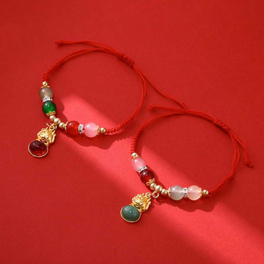 2024 dragón año rojo pulsera tejida oro suerte Zodiaco dragón nacimiento año nuevo chino pequeño regalo pulsera cuerda