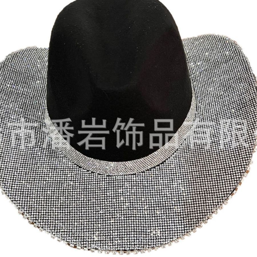 Sombreros de estilo europeo y americano para comercio exterior, sombreros de vaquero occidentales, sombreros de jazz para hombres y mujeres con pedrería, sombreros de fieltro de lana con ala ancha