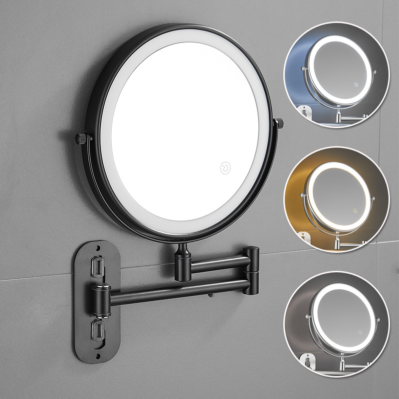 Espejo de maquillaje de baño LED con lámpara de belleza de pared de baño espejo telescópico plegable de hotel espejo de doble cara