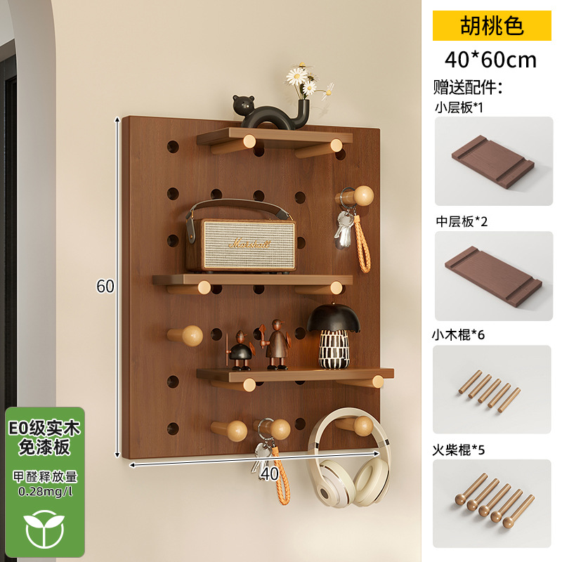 Hoyo de madera de color nuez hoyo tablero estante de madera sólida pared de modelado puerta de entrada de la casa pared detrás de la decoración estante de exhibición