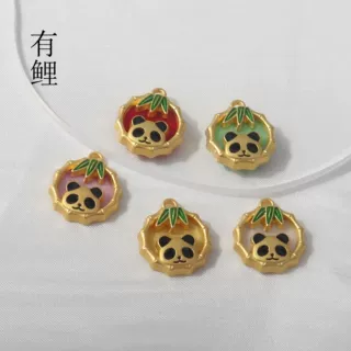 古风合金滴油熊猫竹节吊坠项链手链彩色配饰手工diy饰品配件批发