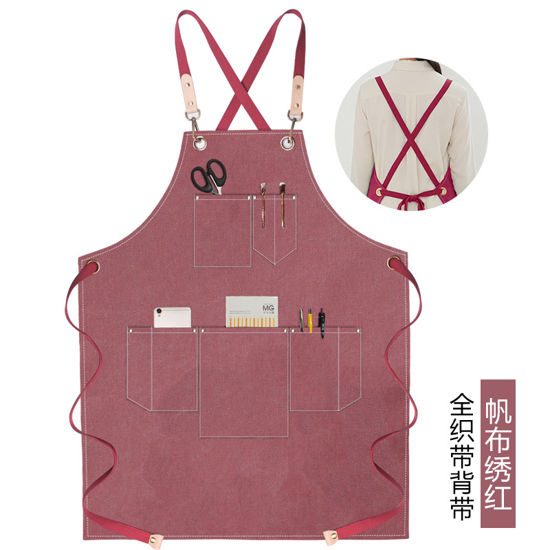 Delantal de lona engrosada transfronteriza logotipo personalizado cafetera especial para hornear leche tienda de té restaurante cocina delantal doméstico