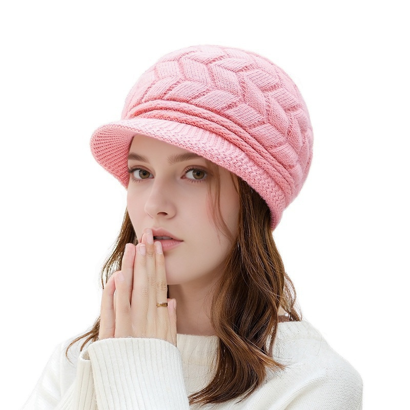 冬季跨境针织帽中老年加绒加厚保暖护耳帽子手套时尚毛线贝雷帽女|undefined