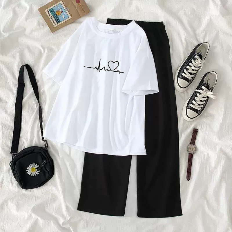 Летняя одежда 11 девочек 12 учеников начальной школы 13 пятого и шестого класса 14 девочек больших детей Футболка широкие брюки костюм-двойка 15