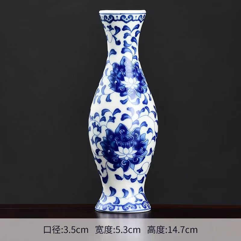 Flores de porcelana azul, vasos de flores de cerámica de lujo ligero, flores de alto nivel, decoración de mesa de comedor de estilo nuevo chino