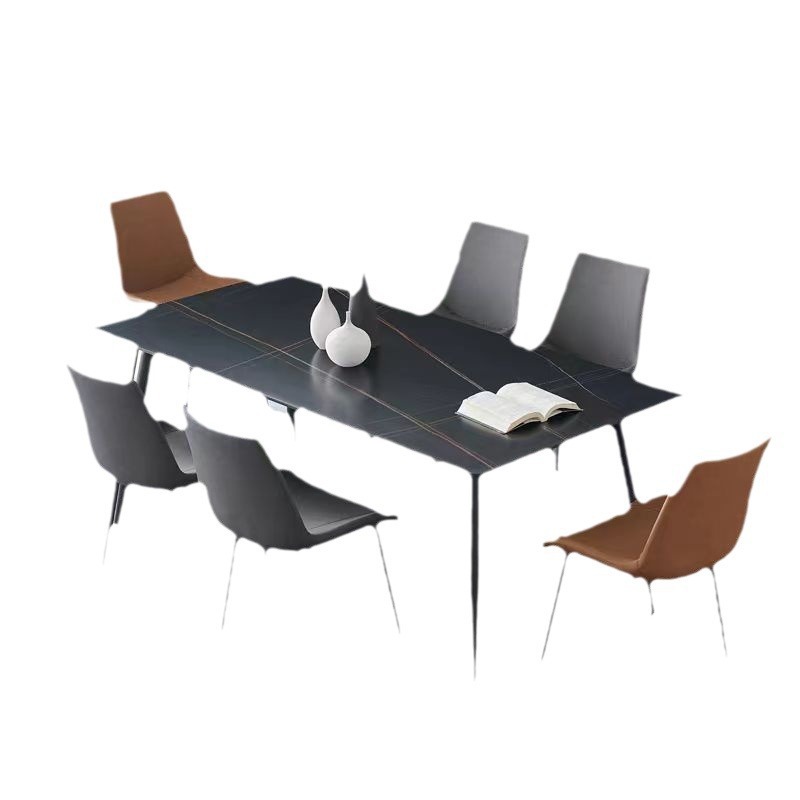 Juego de mesa y sillas de comedor de pizarra de estilo italiano minimalista 2026 con estructura de soporte para sala de estar, mesa de comedor para apartamento, de doble uso para apartamento y uso comercial.