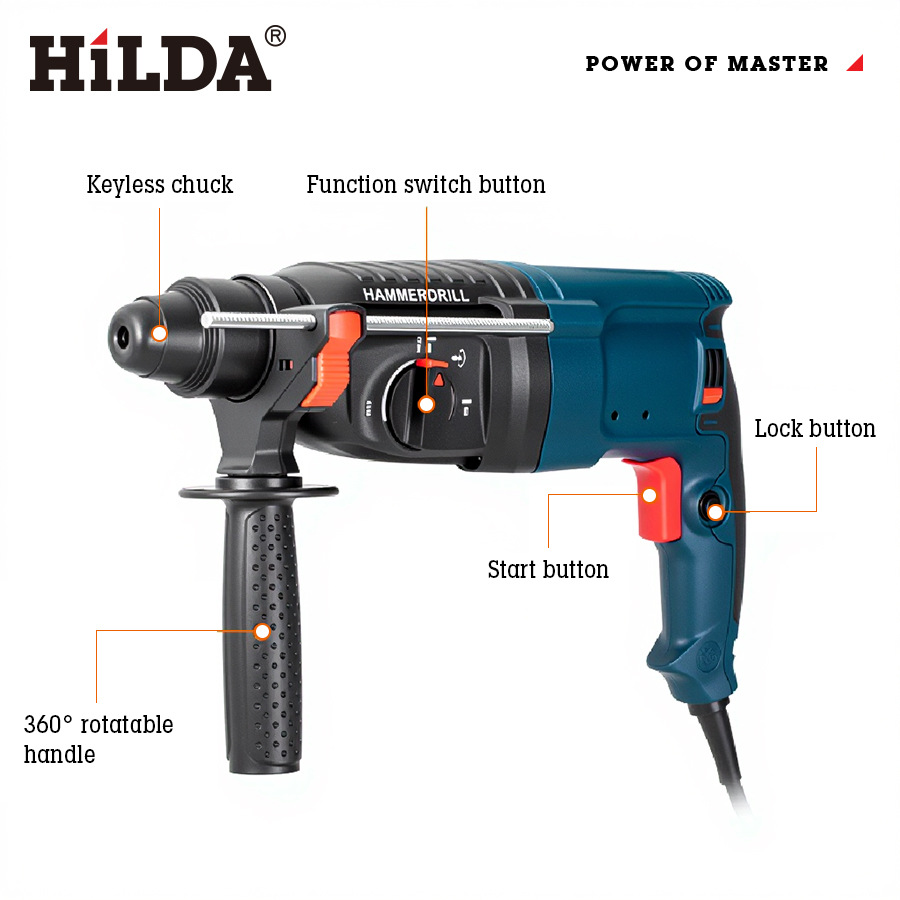 Martillo perforador eléctrico HILDA/Hilda para perforar paredes, atornillar tornillos de expansión y trabajar con hormigón, herramienta eléctrica de doble propósito.