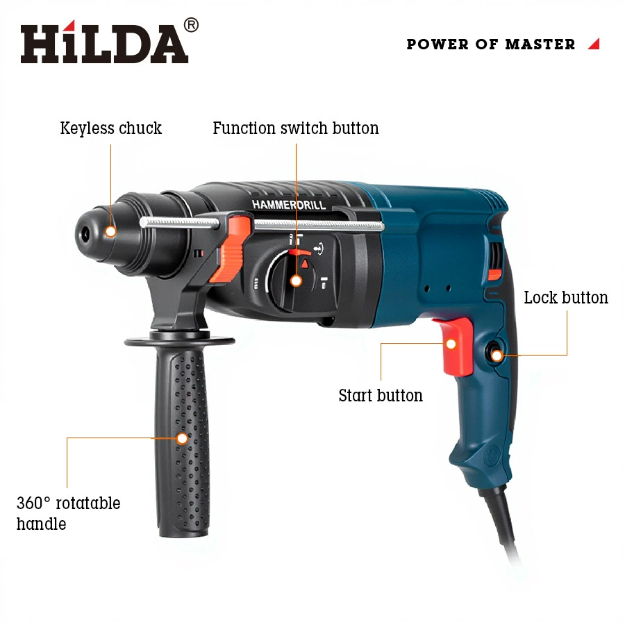 Электрический ударный перфоратор HILDA/Hilda для сверления отверстий в стенах и установки распорных винтов, двойного назначения для бетона и электроинструментов.