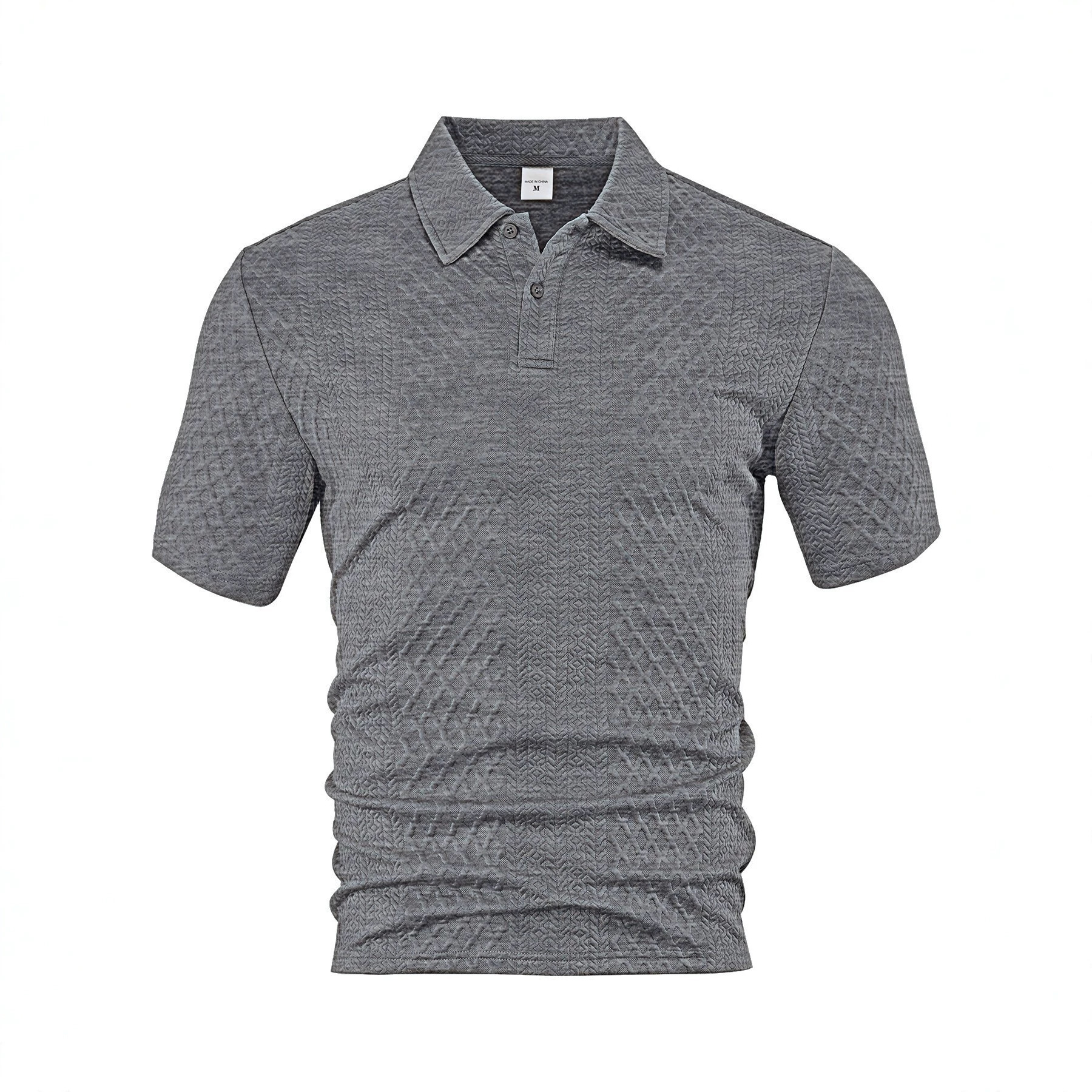 Ropa de hombre transfronteriza europea y americana estilo fino de verano suelto transpirable casual color sólido jacquard solapa camisa polo de hombre de manga corta