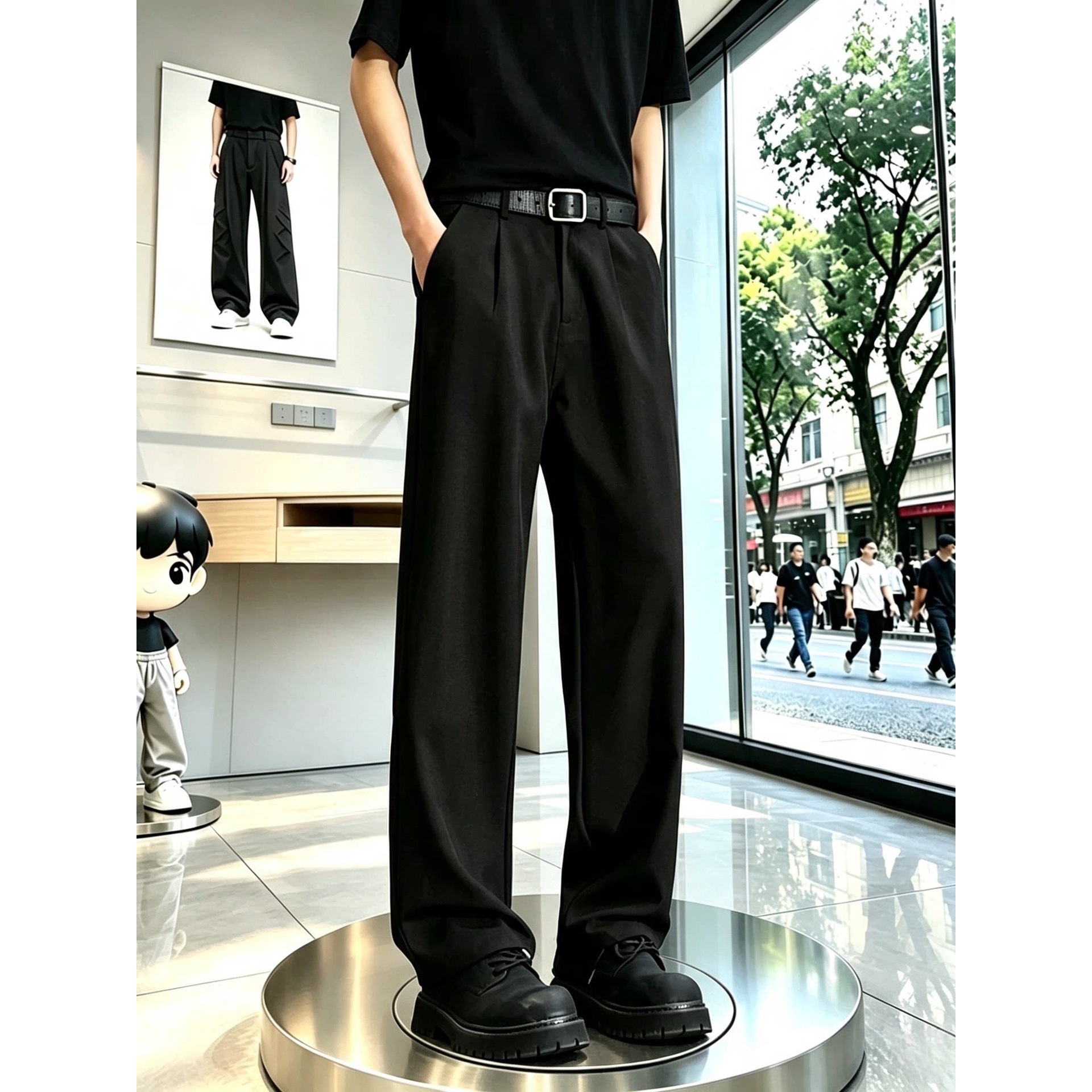 黑色直筒宽松抗皱西裤男生垂坠感高级感秋季休闲裤美式高腰西装裤