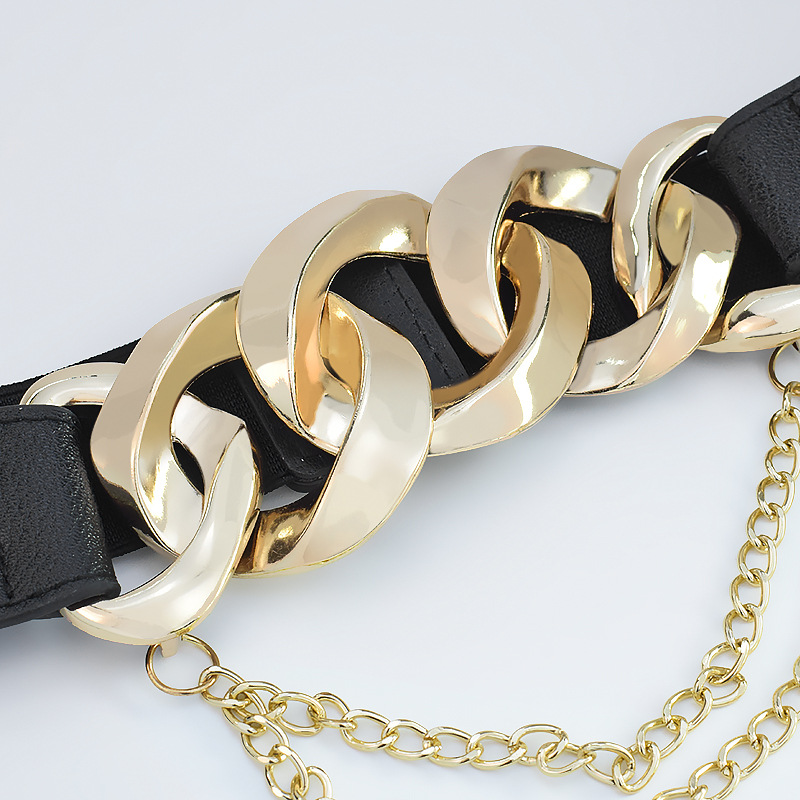Nuova cintura elastica a catena europea e americana con abito decorativo in vita elastica, stile abito, cintura dimagrante per donna_voghion.com