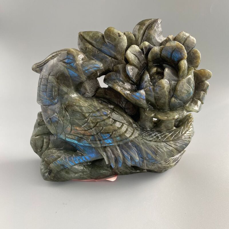 天然拉长石孔雀手工雕刻件桌面摆件手工雕刻件装饰 图 6
