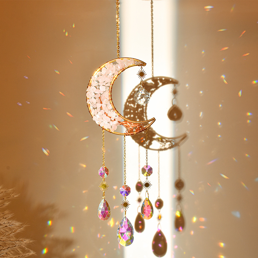 Moon Heart Shape Natural Crystal Wind Chime display picture 5