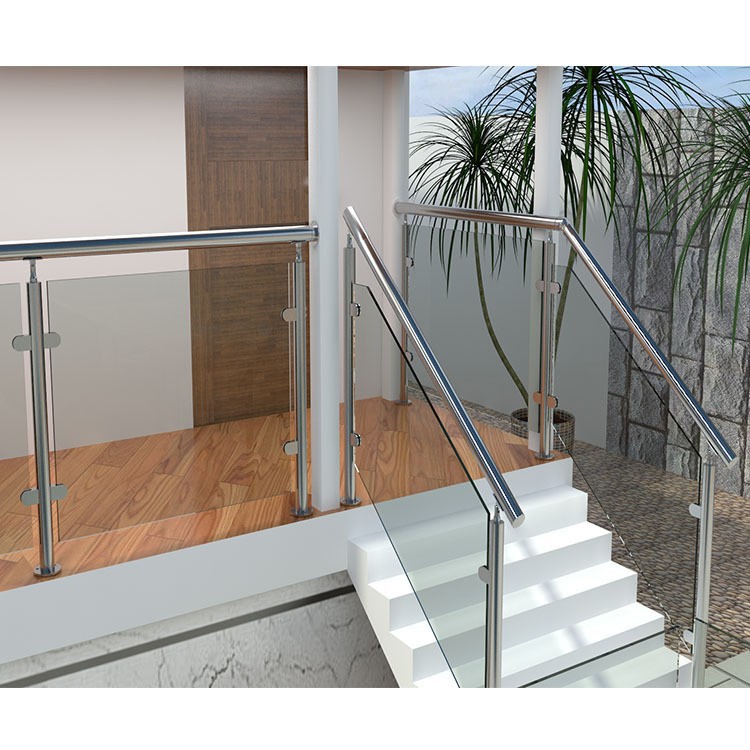 别墅门庭走廊玻璃栏杆 304不锈钢上墙扶手管 钢化玻璃护栏厂家