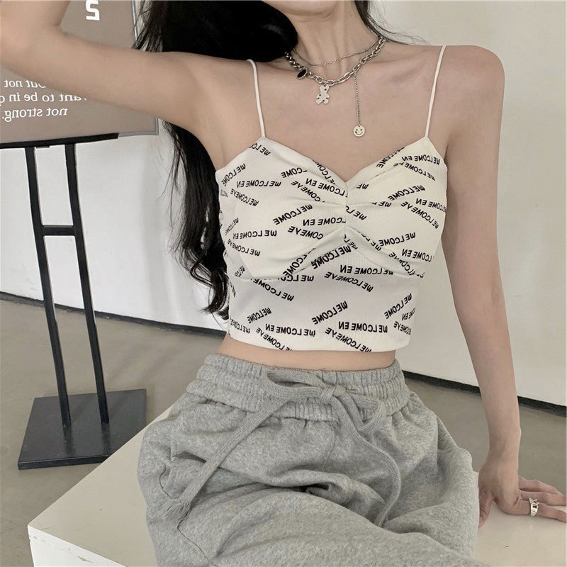 Internet Celebrity Fashion Letter Belt Chest Pad Ice Silk Small Vest Women's Inner Sling Summer New Short Base Shirt