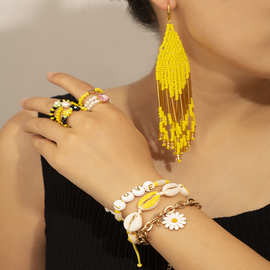 欧美波西米亚风雏菊吊坠贝壳串珠手链花朵指环流苏米珠耳环套装