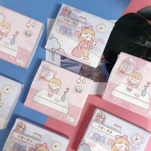 Cartoon Print Tissue Paper Portable Small Bag Colored Napkin Paper Girl Print Paper Household Tissue Paper Wholesale