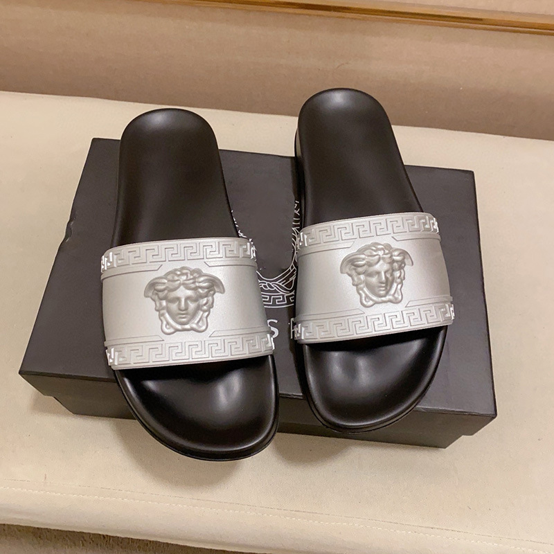 Versace Palazzo Slides Rubber Silver Black