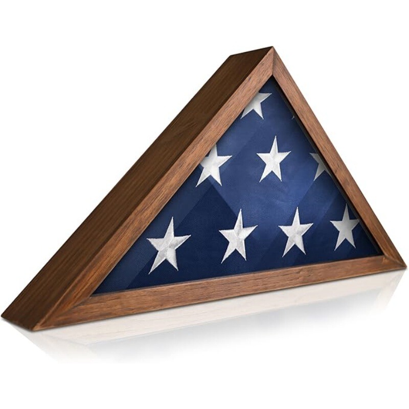 Creative Flag Display Box Made of Solid Wood with a Rustic Brown Frame and Glass Front Wall for Installation or Standing Display Creative Flag Display Box Made of Solid Wood with a Rustic Brown Frame and Glass Front Wall for Installation or Standing Display
