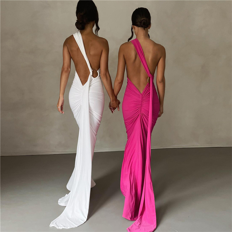European and American Style 2023 Summer New Cross-Border Women's Sexy Backless Halterneck Hip-Covering Slim Evening Dress for Women