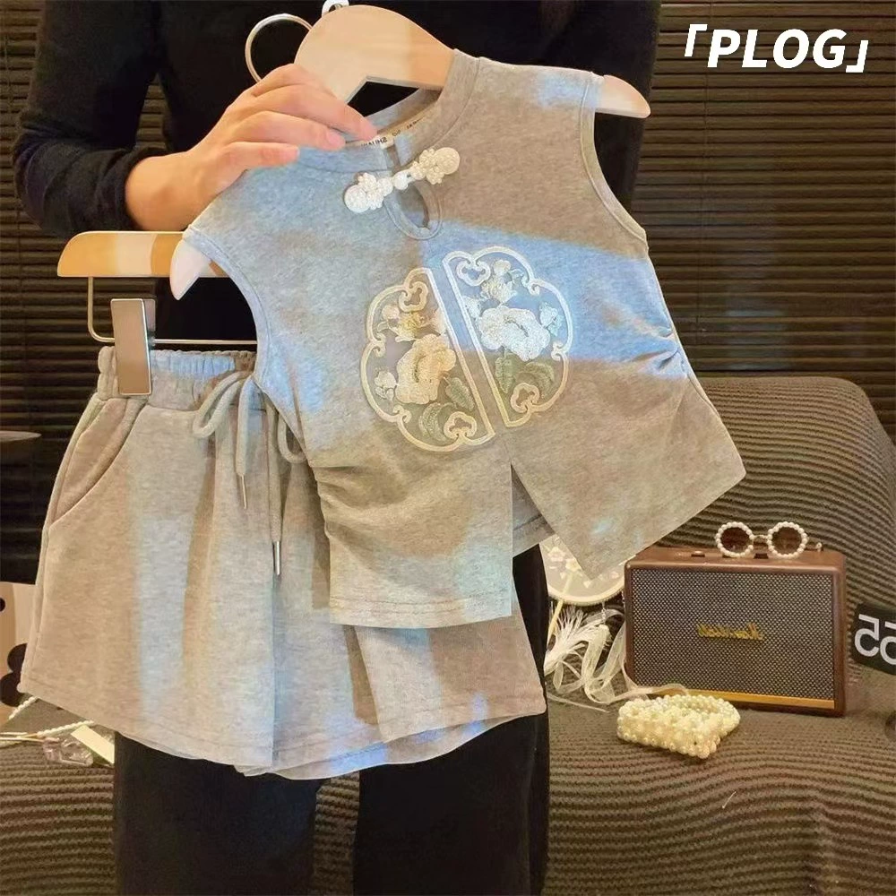 Лет shorts тонкие, детские брюки, рукава без рукавов, комплект, китайский стиль