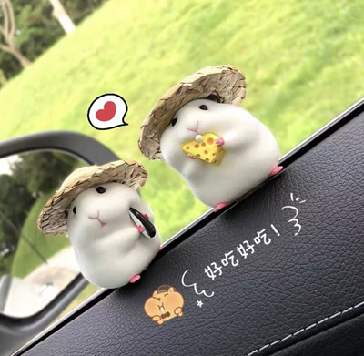 Car ornaments Car Accessories Cute Mouse - straw-hat-gray-hamster-melon-seeds-cheese