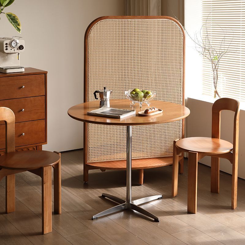 French Mid-Century Style Dining Table and Chairs Solid Wood Balcony Table and Chair Set Stainless Steel American Retro Eames Round Table